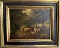 Buy ANTIQUE OIL PAINTING British Primitive TRAVELLERS IN FOREST Indistinctly Signed • 210£