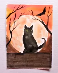Buy ACEO Original Painting Black Kitty Halloween Water Colour 2.5 X 3.5 Inch Art • 11.92£