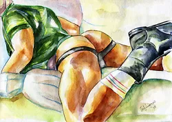 Buy PRINT Of Original Art Work Watercolor Painting Gay Male Nude  Contention  • 21.26£