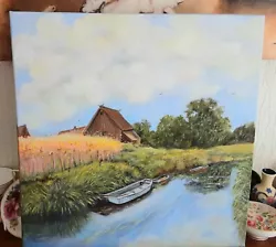 Buy  Landscape Art  Original Oil Painting  Uk Artist  Boats  Farming • 30£