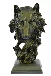 Buy Art Deco Marble Bronze Sculpture Statue Wolf Head Bust Wild Life Garden Figurine • 264.89£