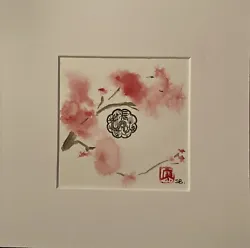 Buy Original Watercolour Painting Cherry Blossom Dragon Stamp Chinese Calligraphy • 16£