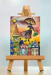 Buy ACEO Original Miniature Watercolour Painting, Art Card, Mary Poppins Fantasy 6 • 14.99£