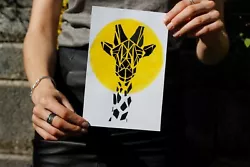 Buy Ink Portrait Of A Giraffe In A Yellow Circle (Africa Sunset) • 17.47£