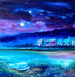 Buy Bill Baker.Village By The Sea,Moon Lit.direct From Artist,original Oil Painting. • 10£