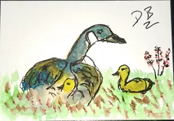Buy ACEO Original Bird Painting  Goose And Young • 1.50£
