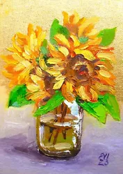 Buy Sunflowers Floral Original Oil Painting On Canvas Board 5x7 Inches • 35£