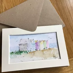 Buy ORIGINAL Mounted Watercolour Card. Painting Gift.  Birthday Present. Beach Huts • 6.80£