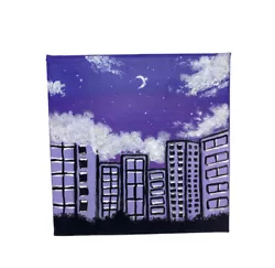 Buy Original Acrylic Painting On Canvas Night City Sky Skyscraper Clouds Aesthetic • 7.99£