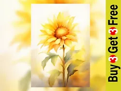 Buy Sun-kissed Beauty: 5x7 Sunflower With Leaves Watercolor Painting Print • 4.99£