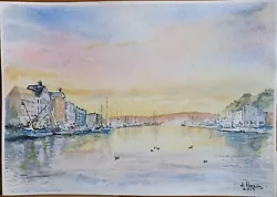 Buy Weymouth Harbour At Sunset Original Watercolour Painting Moody Landscape  • 25£
