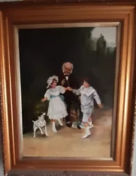 Buy Antique Oil, Signed  E. Reilly  Painting Of Grandpa And His Two Children, (1912) • 299£