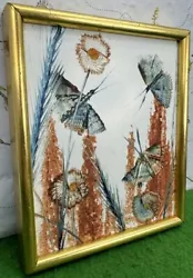 Buy Original Oil? Butterfly & Dandelion Painting Vintage Gold Frame 18x15cm • 24.99£