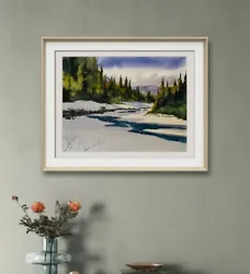 Buy Bob Ross Style Snow Watercolor Mountains Forest Large Art Tree Painting Sking • 354.37£