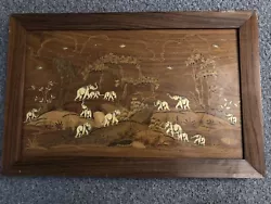 Buy Antique Wood Inlaid East Indian Wall Hanging ELEPHANT Birds Trees Scrimshaw • 50£