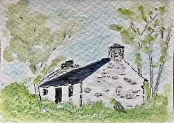Buy Original Watercolour Landscape ACEO. Watercolour Cottage And Trees Miniature Art • 3£
