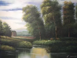Buy Countryside Forest Lake Water Cows Large Oil Painting Canvas Landscape Original • 27.95£