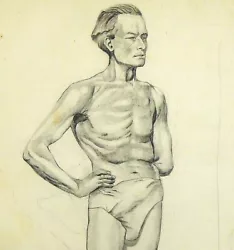 Buy Vintage 1930s Art Deco Artist Pencil Sketch Drawing Male Semi Nude Anatomy #E • 30£