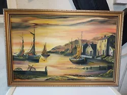 Buy Vintage Boat Scene Oil Painting With Frame • 18£