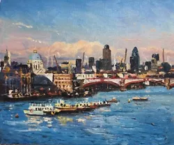 Buy View Of London From Southbank, Oil Painting Unframed • 170£