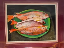 Buy Acrylic Painting,fish On Green Plate,mounted. 52cmw X42.5cmh Original By IZZY • 45£