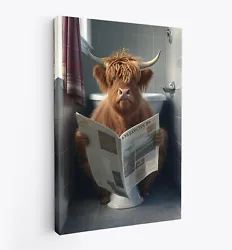Buy Highland Cow Reading Paper On Toilet Funny Canvas Print Wall Art Décor Picture • 12.99£