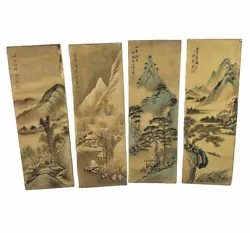 Buy Antique Xishan Island Mountain Stream 4 Painted Silk Two Sided Panels Geisha’s • 48.90£