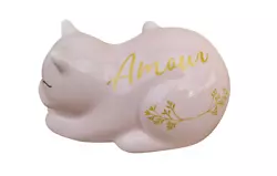 Buy Ceramic Cat Statue, PINK Model And Hand-painted Floral Motifs. Length 12 Cm • 10.50£