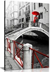Buy Black & White Red Painting Venice Romantic Canvas Wall Art Picture Print • 15.99£