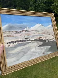 Buy Vintage Original Framed Oil Painting  Snowy Seascape Sea Coast Mountain Picture • 39£