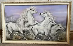 Buy Vintage Hand Painted Signed Stella White Horses  Framed Canvas Wall Art Picture • 39.99£
