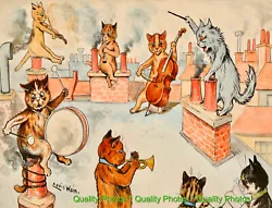 Buy Cat Band Playing On The Rooftop 8.5x11  Photo Print Louis Wain Feline Painting • 7.91£