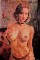 Buy Original Mario Mendoza  Female Woman Oil Painting Art Nude Necklace  Secret Cute • 1,100£