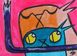 Buy Original ACEO Painting Cat Miniature Art Abstract Picasso Style Samantha McLean • 8.28£