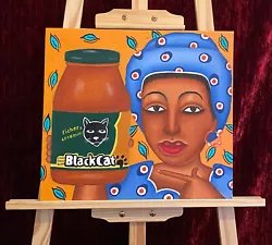 Buy Original Acrylic Painting African Black Cat Peanut Butter Art On Canvas • 19.99£