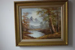 Buy Oil On Canvas Painting Of Trees & Lake By Snowy Mountains Signed Roger Brown • 250£