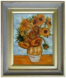 Buy Framed Van Gogh Sunflowers Repro,  Quality Hand Painted Oil Painting, 8x10in • 104.97£
