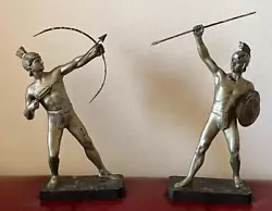 Buy Pair Of Art Deco Period Roman Greek Warrior & Archer Statues 11 Inches Tall • 15.80£