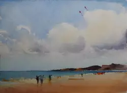 Buy Original Modern Watercolour - Kite Flying On The Beach By Anthony Avery • 9.95£
