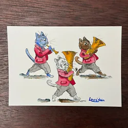 Buy Louis Wain (after) Cats Marching Band - Original Watercolour Painting - Signed • 29.99£