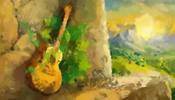 Buy Guitar On A Hill, Printable Wall Art,  Wall Art, Abstract Painting, Drawing • 1.15£