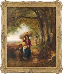 Buy Women In Harvest Landscape Antique Oil Painting Edward John Cobbett (1815–1899) • 225£