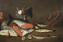 Buy 17th CENTURY HUGE ITALIAN OLD MASTER OIL ON CANVAS - STILL LIFE FISH AND FRUITS • 1.20£