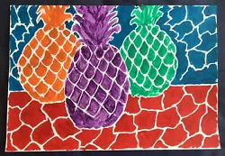Buy Abtract Painting Of Pineapples  In Acrylic 42cm X 28.5cm • 1.99£