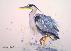 Buy ORIGINAL Signed Watercolour Painting HERON Bird Crane Wildlife Art Clare Crush • 23.99£