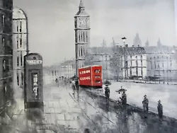 Buy London Large Oil Painting Canvas Cityscape British Art Red Black White Original • 14.95£