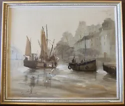 Buy Original Oil Painting Framed Brixham Harbour Fishing Boats - Signed TERRY BURKE • 120£