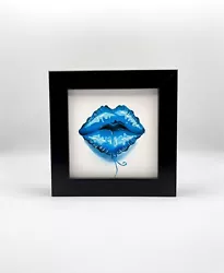 Buy Lips Helium Balloon Original Oil Painting-FRAMED Blue Lips Mini Art-Glitter • 50£