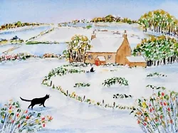 Buy Original Watercolour Painting: Cottage Cats In The Snow • 12£