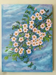 Buy Cherry Blossom Branch Tree Original Acrylic Paintings On Canvas Butterflies • 150£